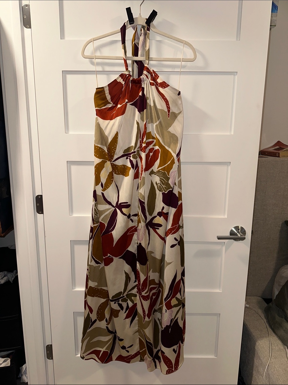 Banana Republic Cream Halter Maxi Dress with Rust, Olive & Plum Floral Print